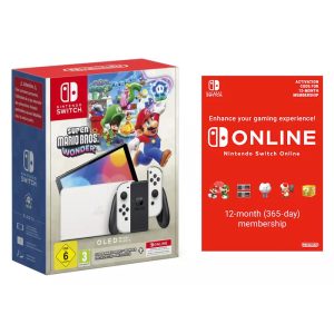 Nintendo Switch – OLED Model (White) + Super Mario Bros. Wonder + Switch Online Individual 12-Month (365-Day) Membership